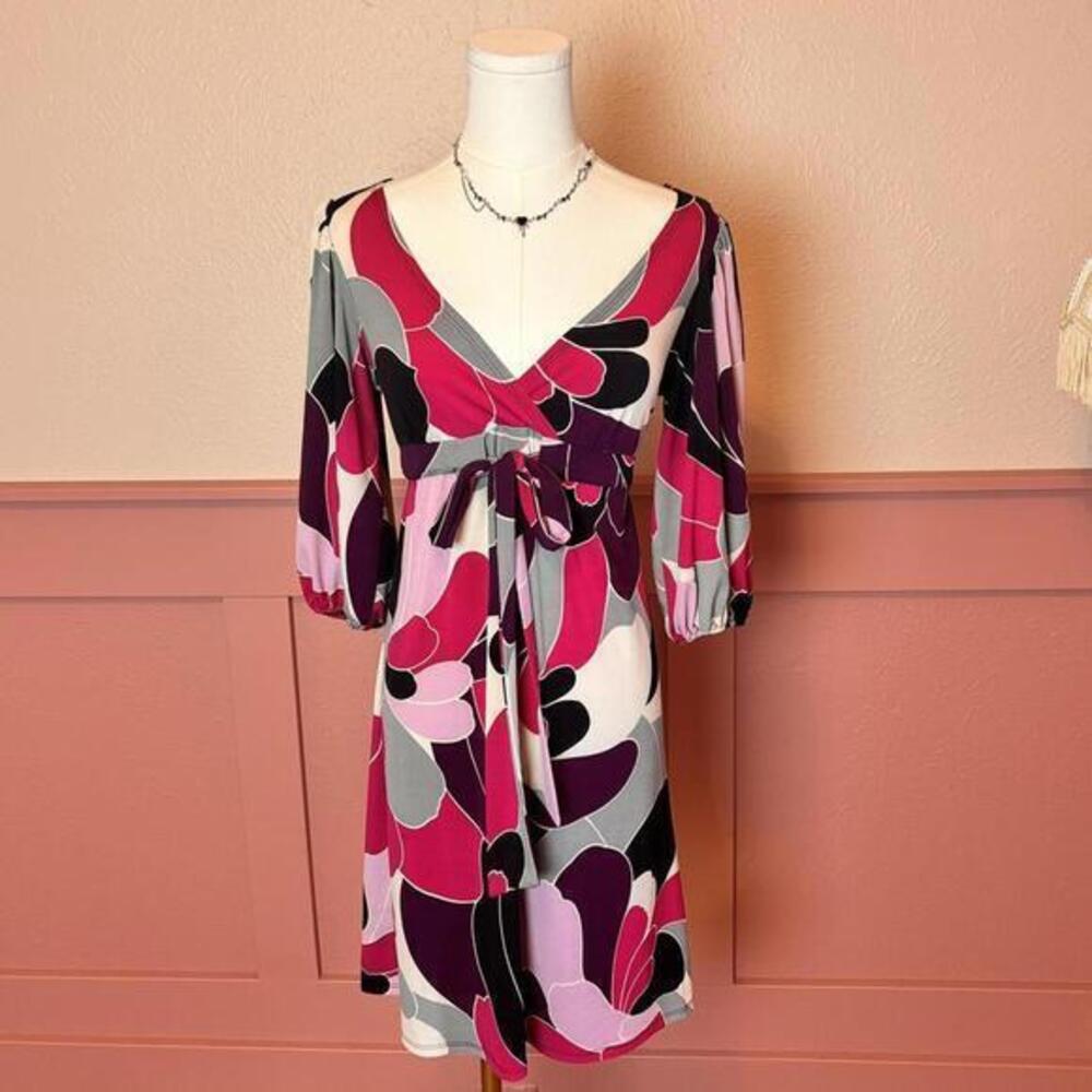 babydoll floral front tie dress bisou bisou sz 4 pink grey white black purple